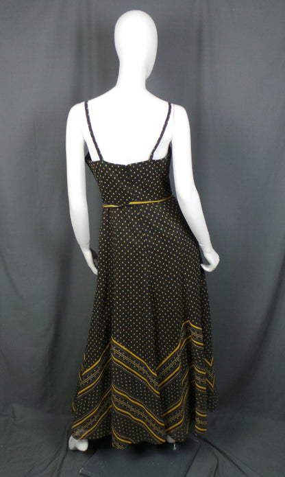 1970s Black and Yellow Floral Maxi Dress | Berkertex | XS