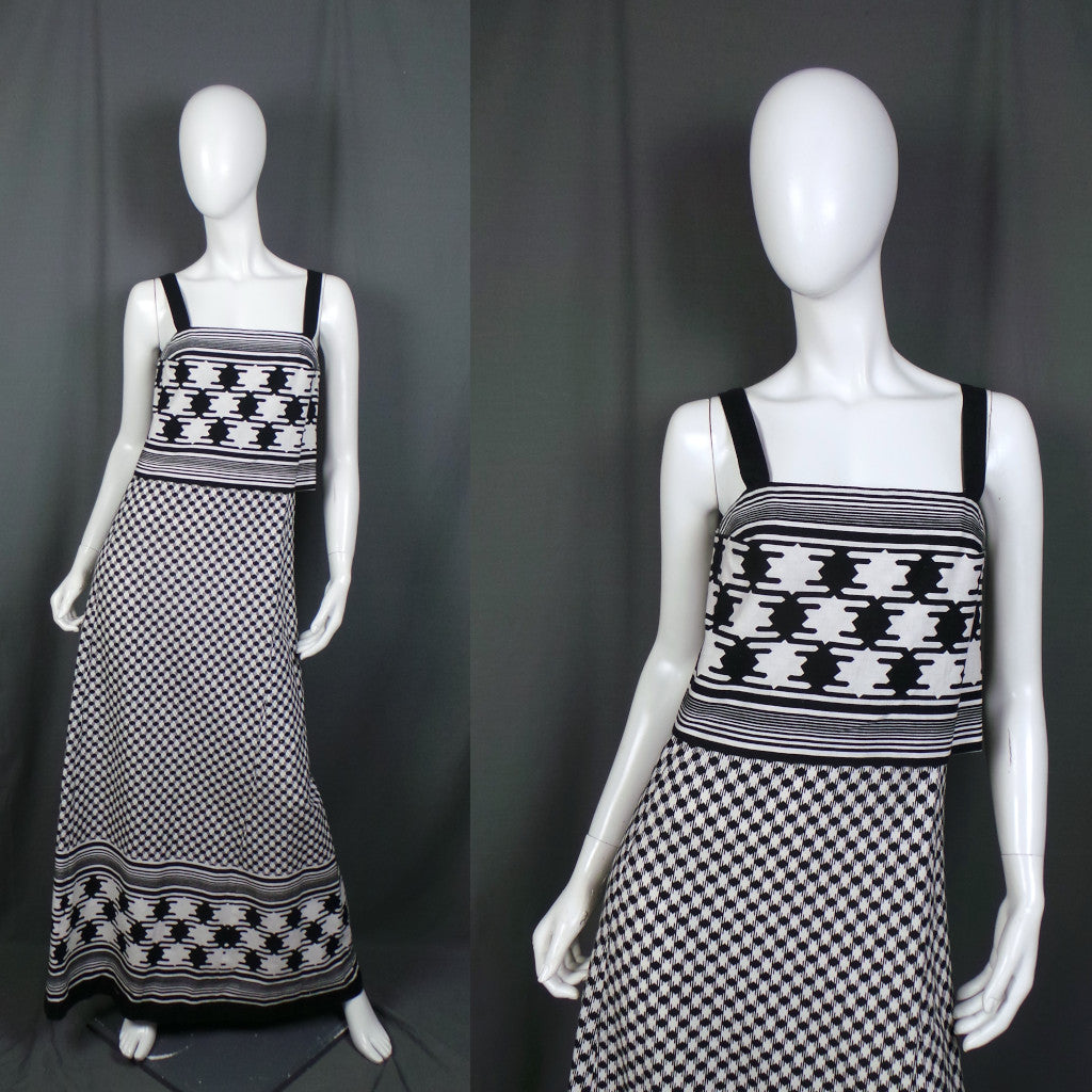 1960s Black and White Geometric Vintage Maxi Dress | John Heal