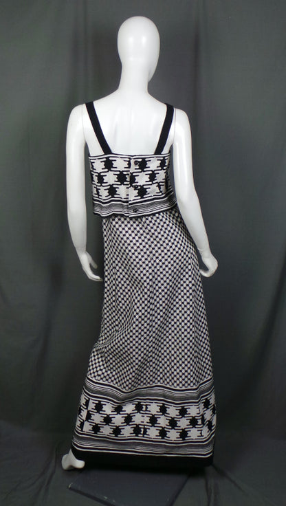 1960s Black and White Geometric Vintage Maxi Dress | John Heal