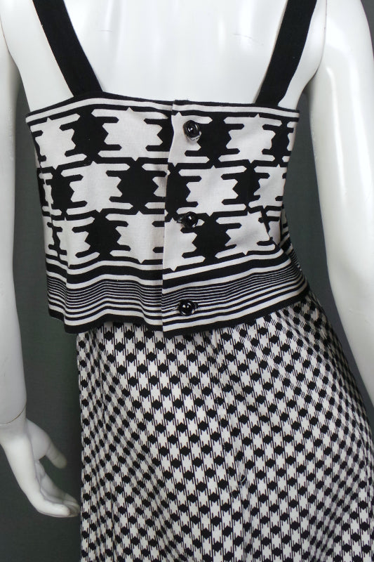 1960s Black and White Geometric Maxi Dress | John Heal | XS