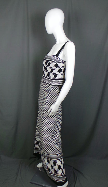 1960s Black and White Geometric Maxi Dress | John Heal | XS