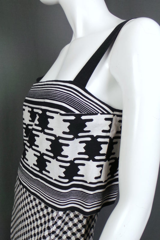 1960s Black and White Geometric Maxi Dress | John Heal | XS