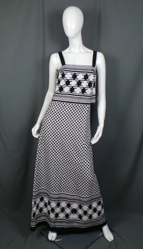 1960s Black and White Geometric Vintage Maxi Dress | John Heal