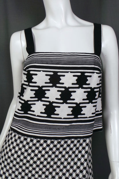 1960s Black and White Geometric Maxi Dress | John Heal | XS