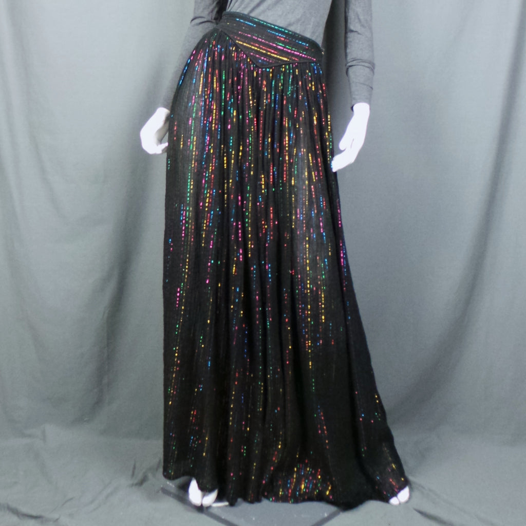 1960s Black Fine Cotton Rainbow Lurex Vintage Palazzo Pants