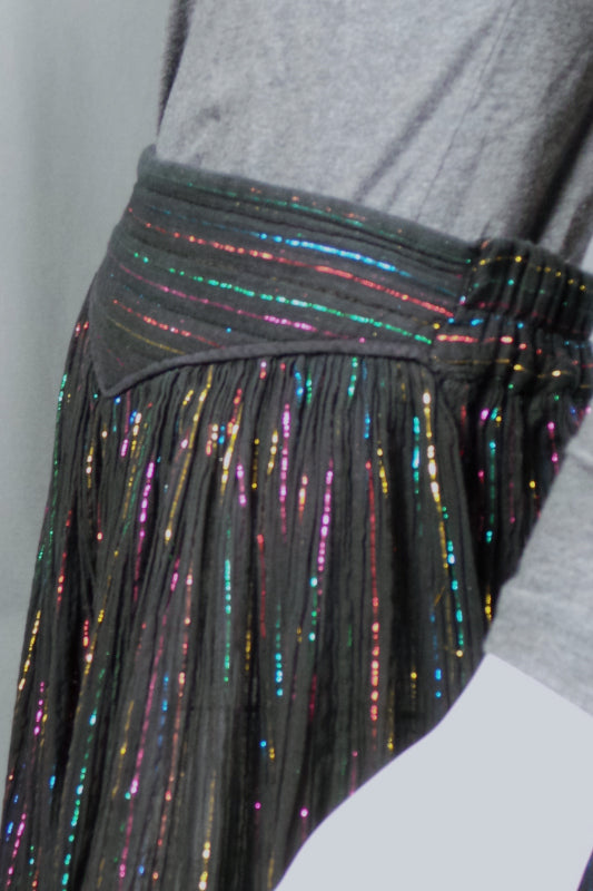 1960s Black Fine Cotton Rainbow Lurex Palazzo Pants, 28in Waist