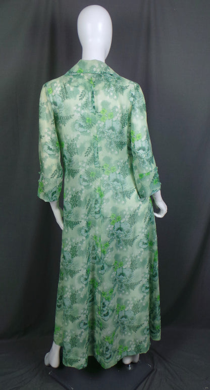 1970s Green Floral Sheer Maxi Jacket | XL