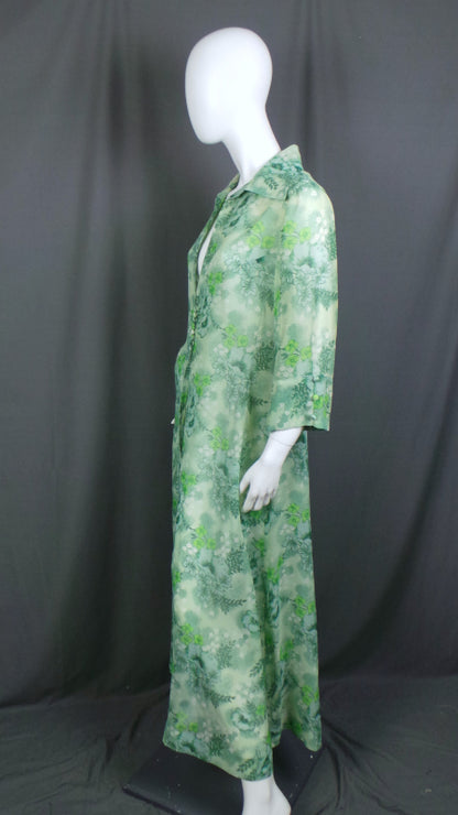 1970s Green Floral Sheer Maxi Jacket | XL