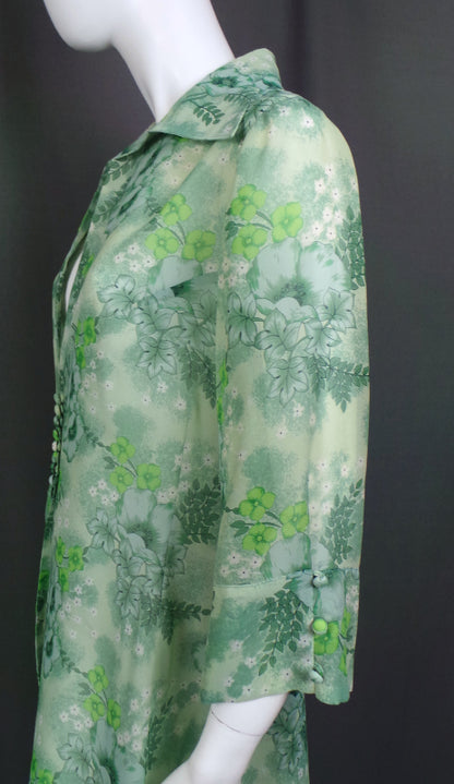 1970s Green Floral Sheer Maxi Jacket | XL