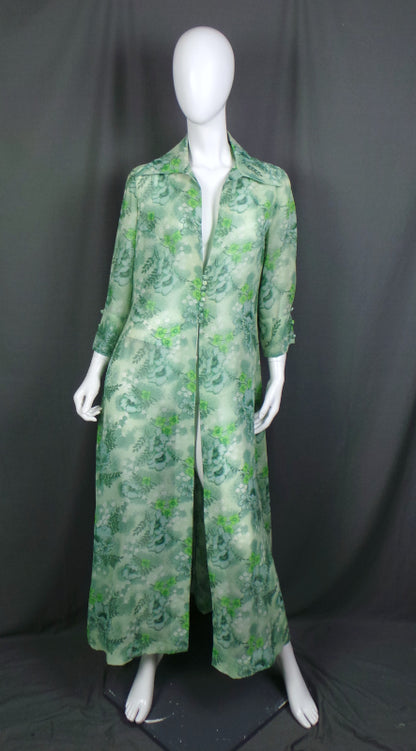 1970s Green Floral Sheer Maxi Vintage Jacket