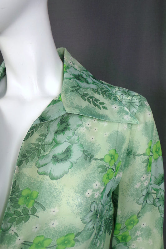 1970s Green Floral Sheer Maxi Jacket | XL