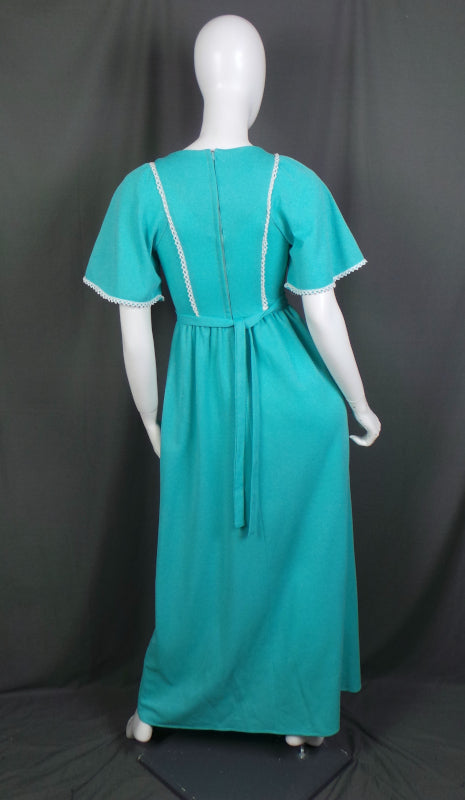 1960s Aqua Frill Sleeve Maxi Dress | XS