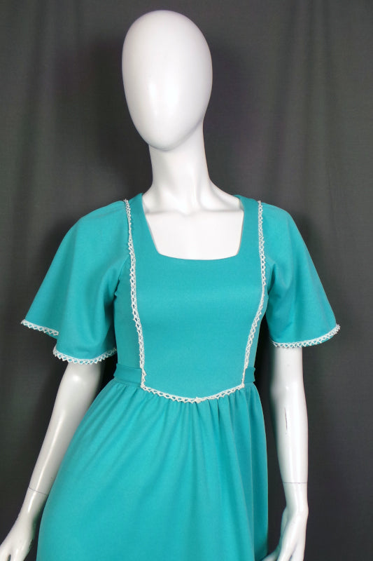 1960s Aqua Frill Sleeve Maxi Dress | XS