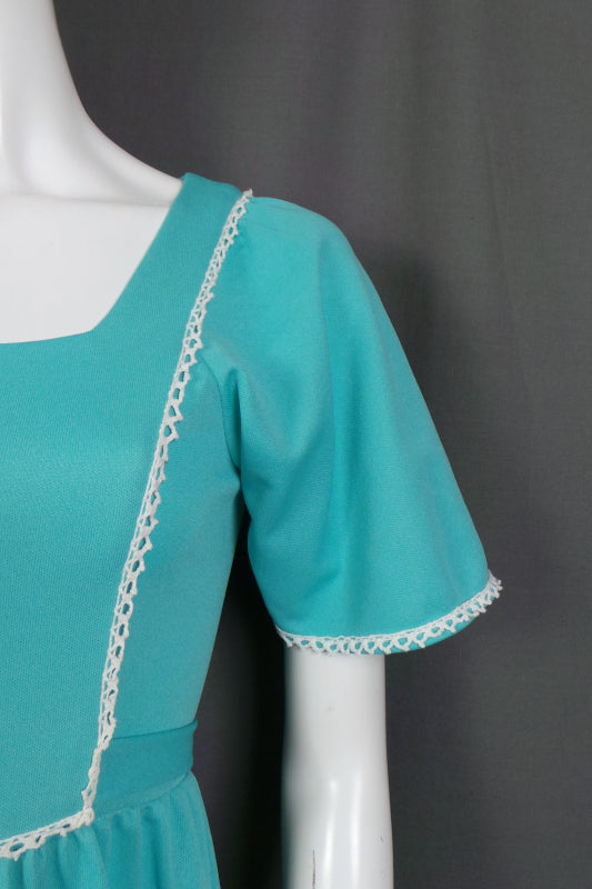 1960s Aqua Frill Sleeve Maxi Dress | XS