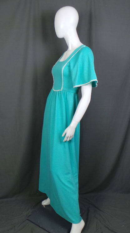 1960s Aqua Frill Sleeve Maxi Dress | XS