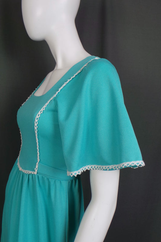 1960s Aqua Frill Sleeve Maxi Dress | XS