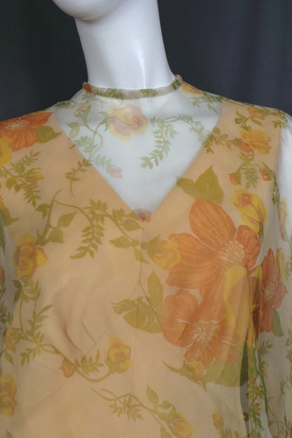 1960s Yellow Chiffon Cape Maxi Dress | M