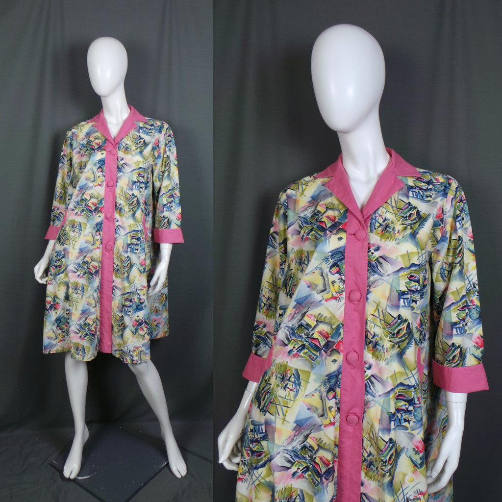 1950s Pastel Boat Print Vintage House Coat