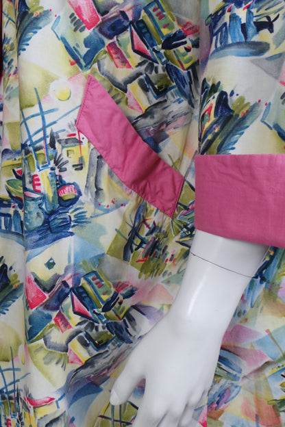 1950s Pastel Boat Print House Coat | 2XL