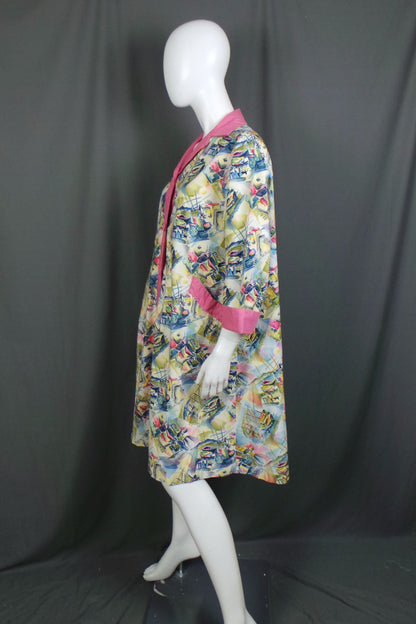 1950s Pastel Boat Print House Coat | 2XL