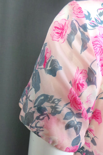 1950s Pink Rose Print Sheer Dress | St Michael | M