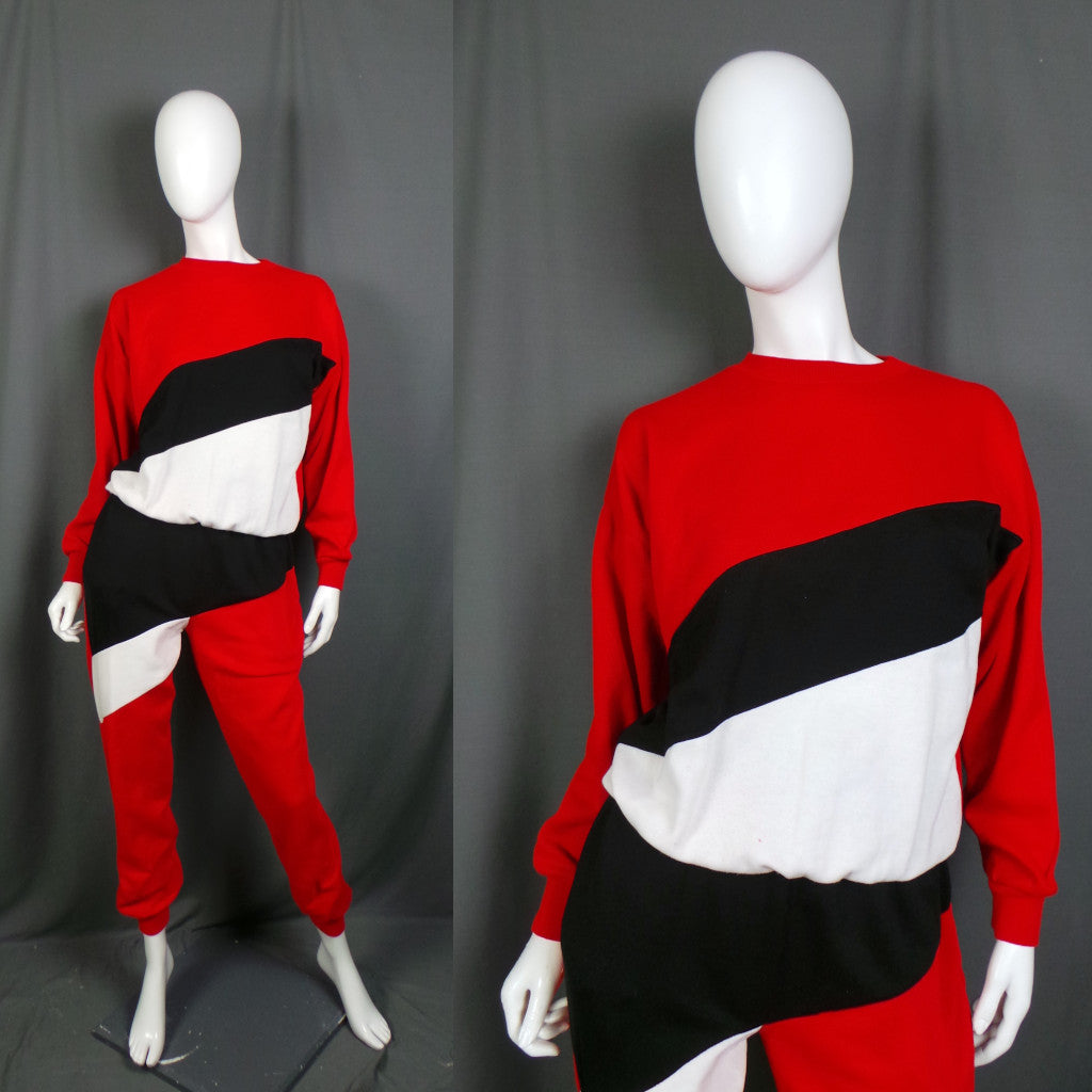 1980s Red, Black and White Vintage Tracksuit, by Gold