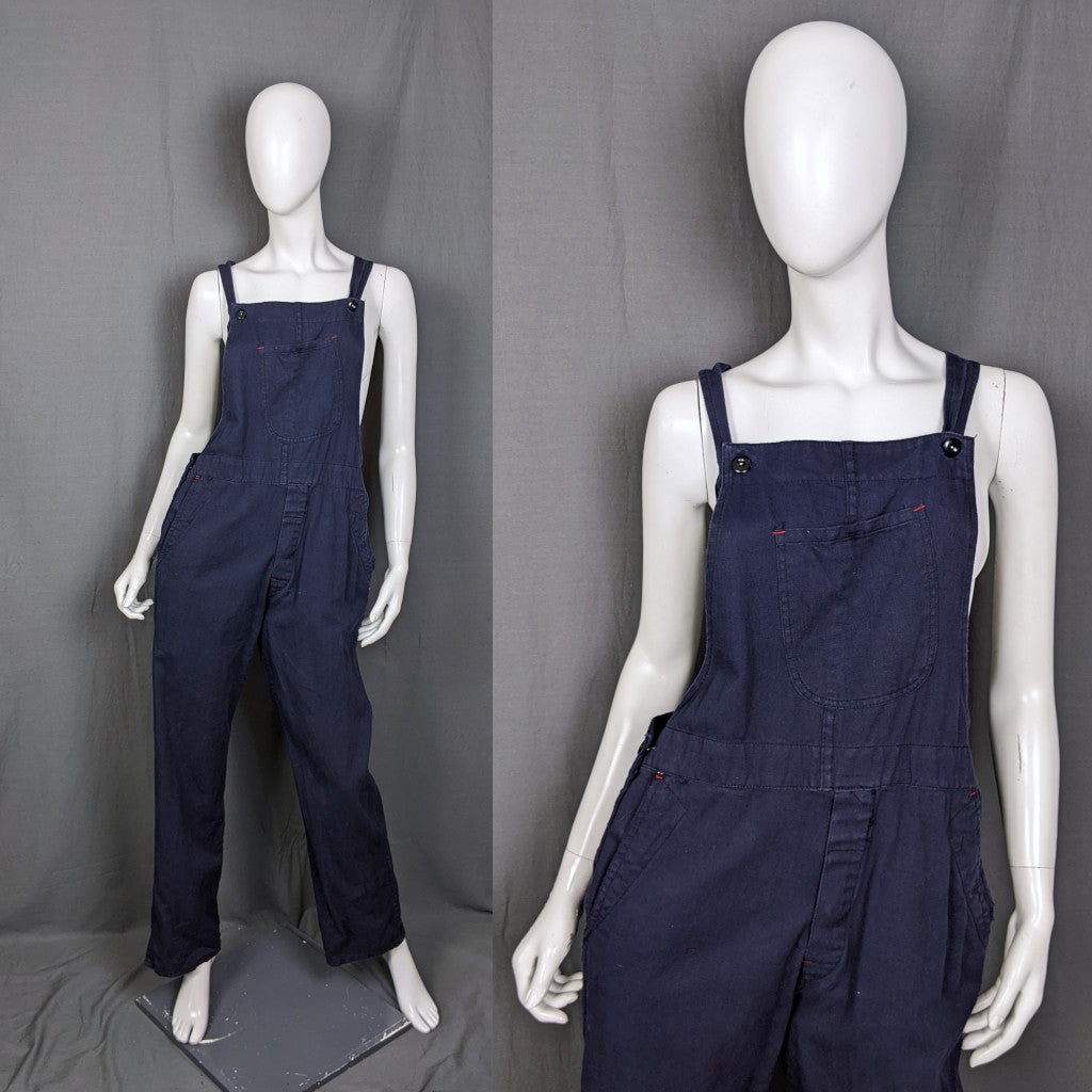 1960s Dark Blue Cotton Utility Dungarees | XL