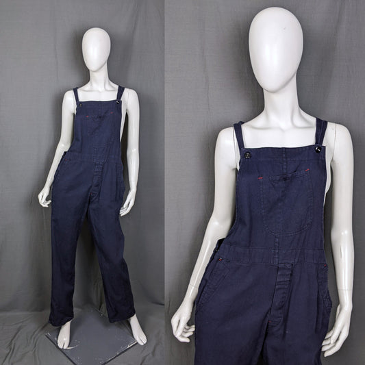 1960s Dark Blue Cotton Utility Dungarees | XL