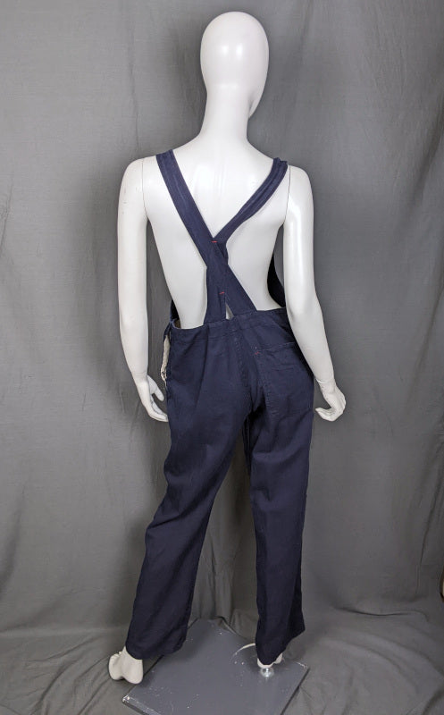 1960s Dark Blue Cotton Utility Dungarees | XL