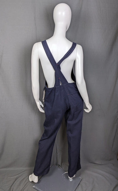 1960s Dark Blue Cotton Utility Dungarees | XL