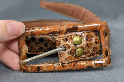 1950s Brown Snakeskin Leather Waist Belt | M