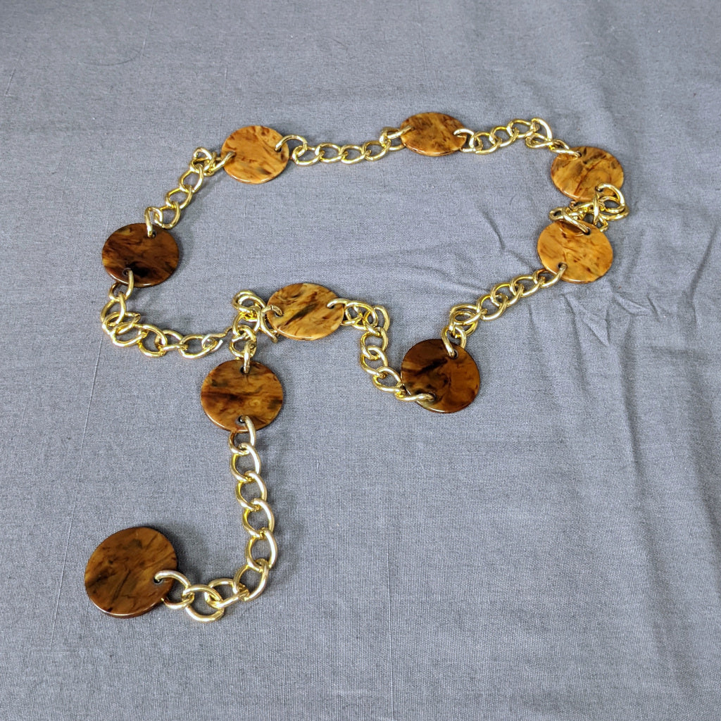 1960s Round Faux Tortoise Shell Gold Vintage Chain Belt