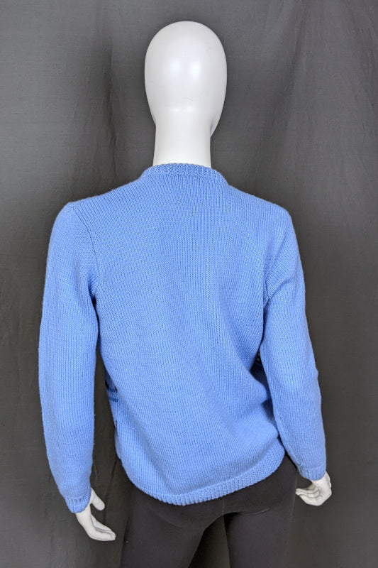 1980s Light Blue Willow Print Handknitted Jumper | M