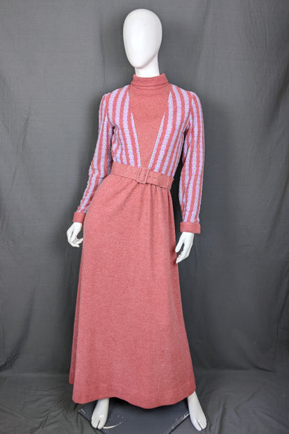1960s Pink and Lilac Knitted Vintage Maxi Dress | Go To Town