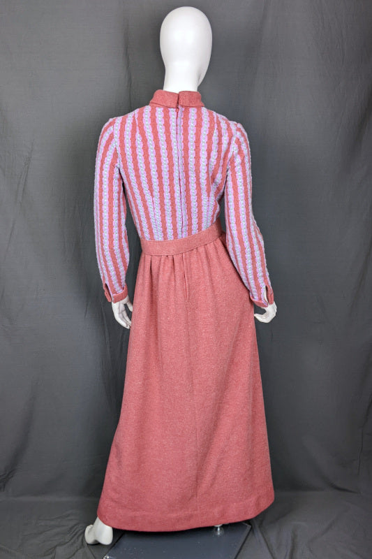 1960s Pink and Lilac Knitted Maxi Dress | Go To Town | S