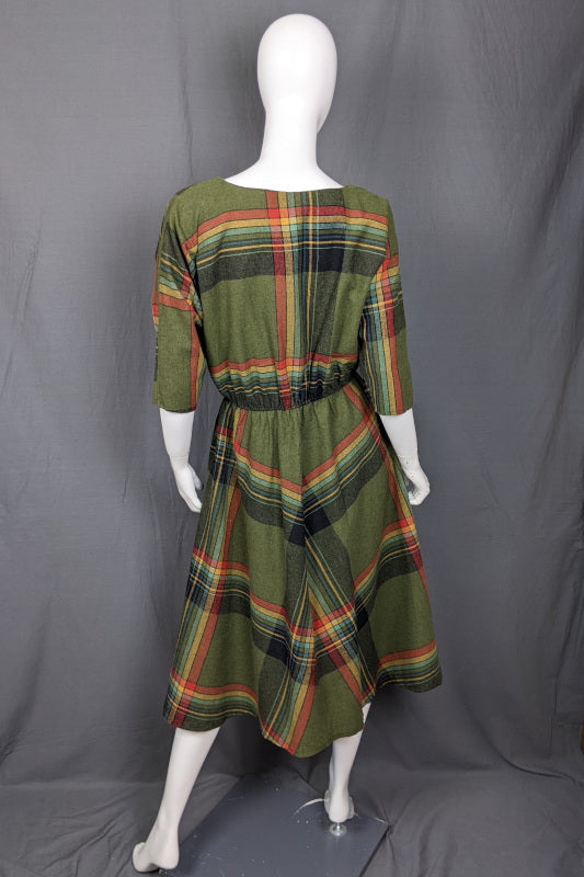 1980s Green Check Winter Dress | L