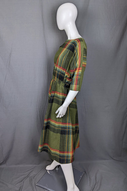 1980s Green Check Winter Dress | L