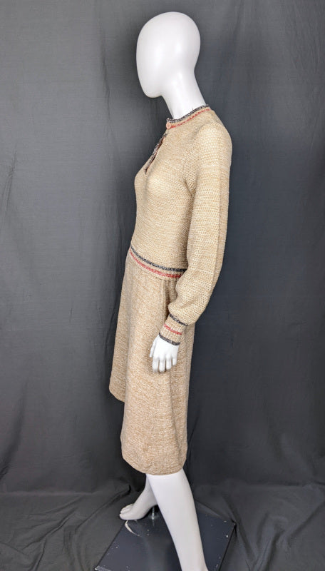 1970s Cream Stripe Knit Dress | Tricoville | S