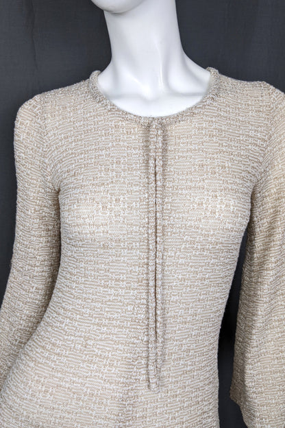 1970s Cream Knit Bell Sleeve Maxi Dress | XS