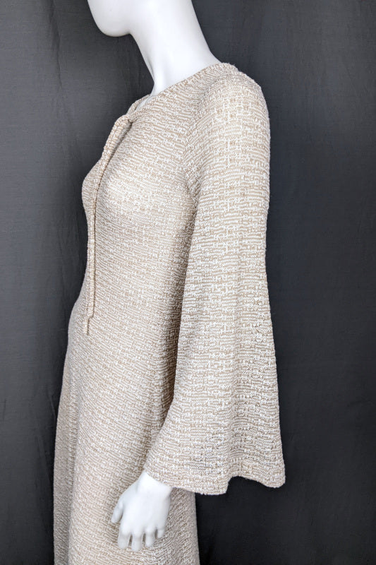 1970s Cream Knit Bell Sleeve Maxi Dress | XS
