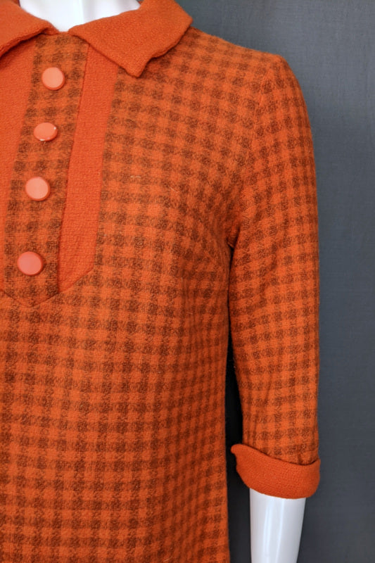 1960s Check Orange Wool Dress | Harem | S