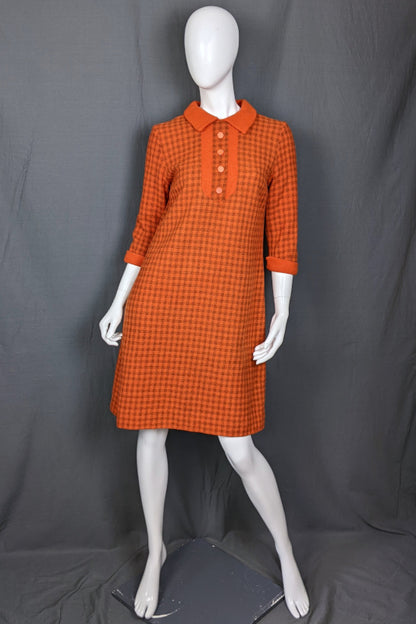 1960s Check Orange Vintage Wool Dress | Harem