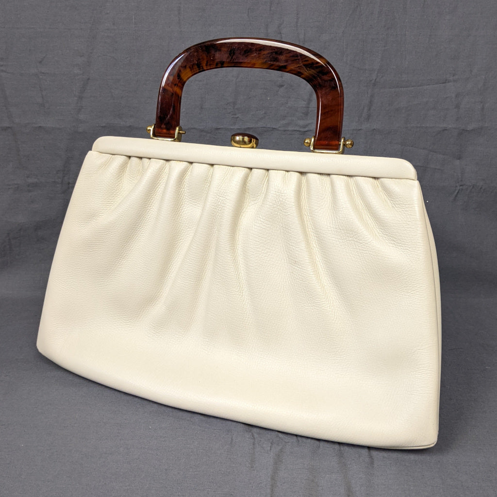 1960s Cream and Faux Bakelite Handle Vintage Bag