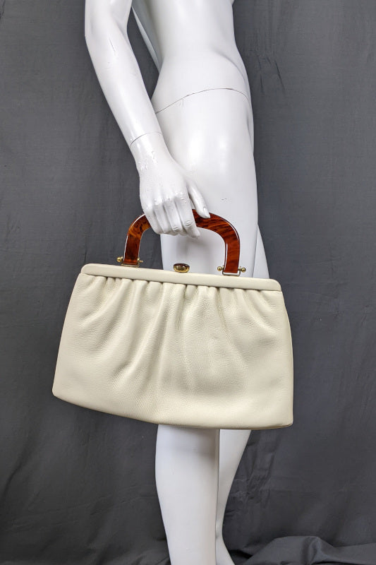 1960s Cream and Faux Bakelite Handle Vintage Bag