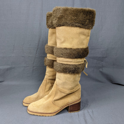 1960s Sheepskin Lined Cream Suede Boots | Moda Pier Garby | UK 5.5