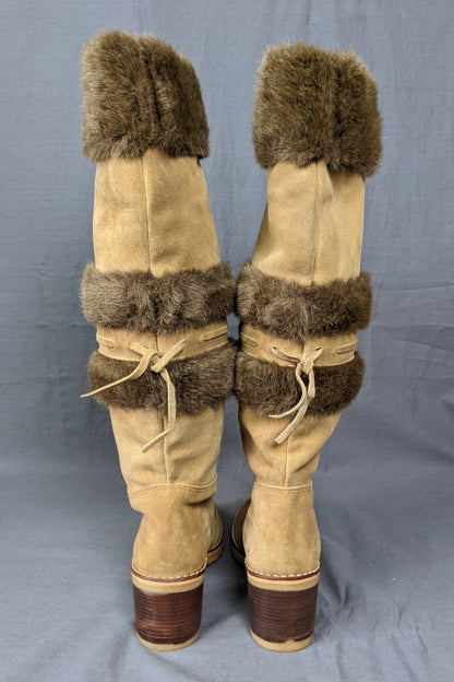 1960s Sheepskin Lined Cream Suede Boots | Moda Pier Garby | UK 5.5