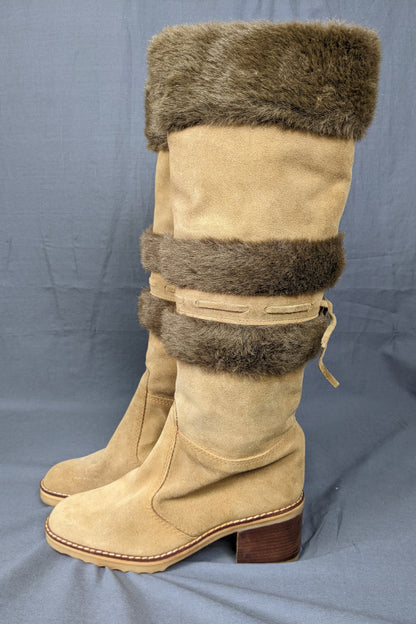 1960s Sheepskin Lined Cream Suede Boots | Moda Pier Garby | UK 5.5