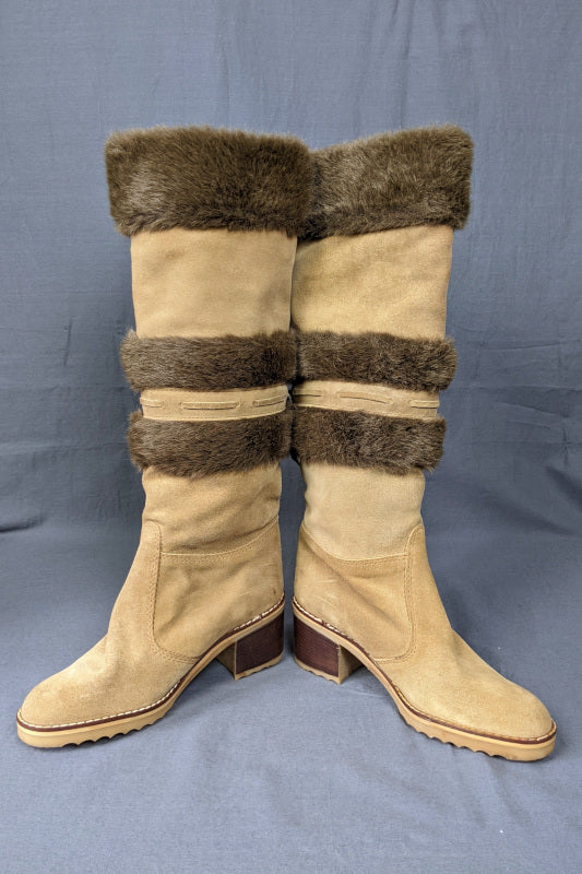 1960s Sheepskin Lined Cream Suede Boots | Moda Pier Garby | UK 5.5