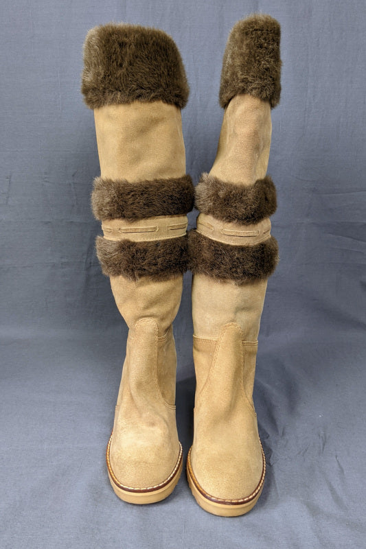 1960s Sheepskin Lined Cream Suede Boots | Moda Pier Garby | UK 5.5