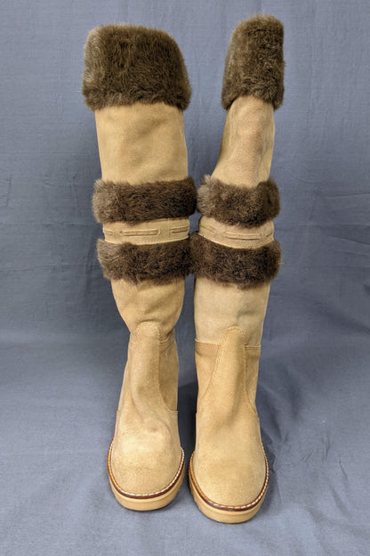 1960s Sheepskin Lined Cream Suede Boots | Moda Pier Garby | UK 5.5